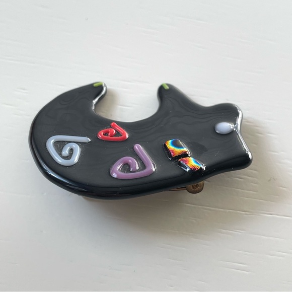 Vintage black art glass fetish bear style brooch Southwestern - Picture 4 of 8